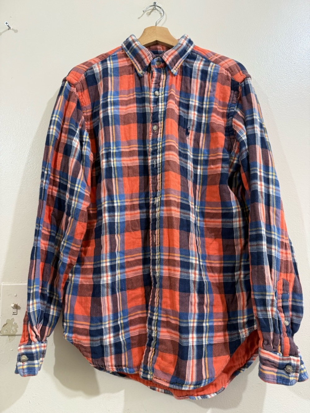Ralph Lauren Orange and Navy Plaid Cotton Button-Down Shirt